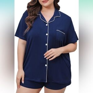 Women's Navy Blue Short Sleeve Pajama Set